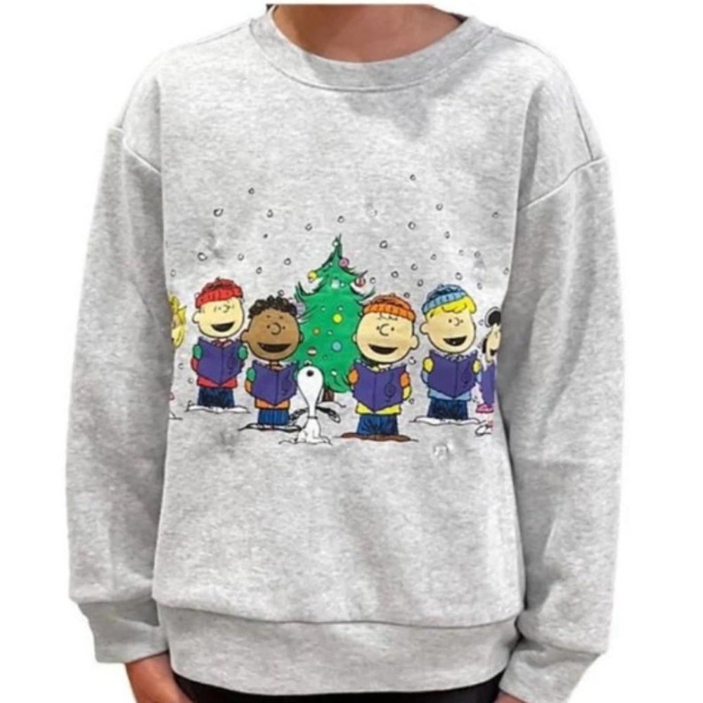 NEW Kids Unisex Sz 8 Gray SNOOPY PEANUTS Christmas Holiday Light Up Sweatshirt
